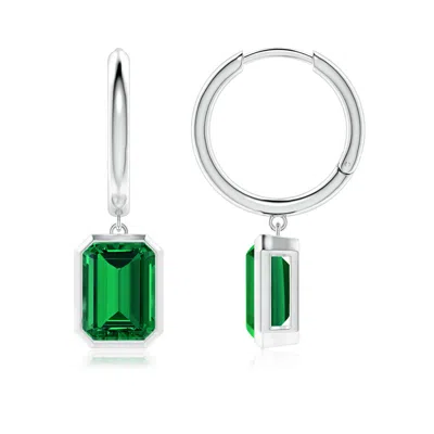 Angara Emerald-cut Lab-grown Emerald Hoop Drop Earrings In Green