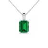 Angara Emerald-cut Lab-grown Emerald Pendant With Baguette Diamond In Platinum/rich Green