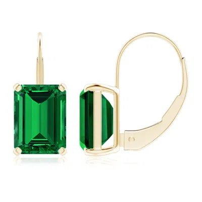 Angara Emerald-cut Lab-grown Emerald Solitaire Leverback Earrings In Green