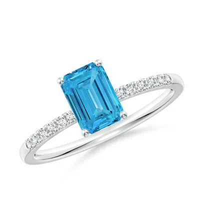 Angara Emerald-cut Lab-grown Fancy Intense Blue Diamond Engagement Ring In Metallic
