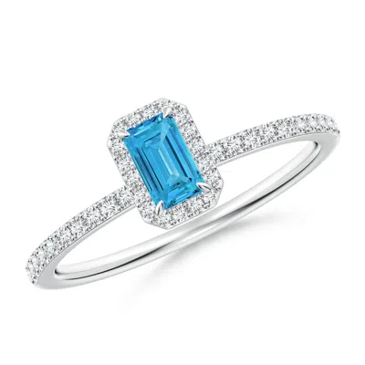 Angara Emerald-cut Lab-grown Fancy Intense Blue Diamond Halo Engagement Ring In Green