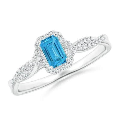 Angara Emerald-cut Lab-grown Fancy Intense Blue Diamond Halo Twisted Shank Ring In Metallic