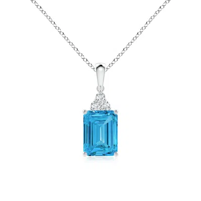 Angara Emerald-cut Lab-grown Fancy Intense Blue Diamond Pendant With Trio Accents In Metallic