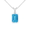 Angara Emerald-cut Lab-grown Fancy Intense Blue Diamond Solitaire Pendant In White Gold/fancy Intense