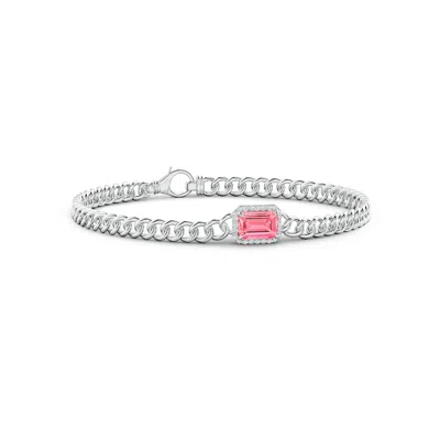 Angara Emerald-cut Lab-grown Fancy Intense Pink Diamond Bracelet With Halo