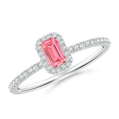 Angara Emerald-cut Lab-grown Fancy Intense Pink Diamond Halo Engagement Ring In Metallic