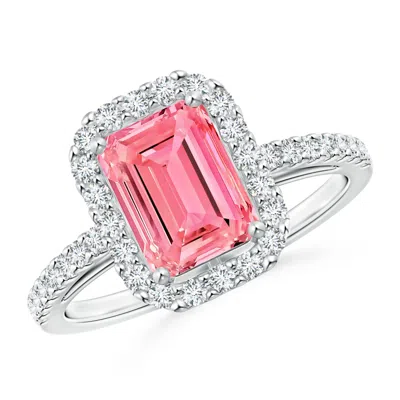 Angara Emerald-cut Lab-grown Fancy Intense Pink Diamond Halo Ring In Metallic