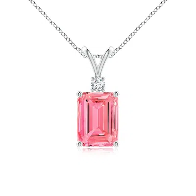 Angara Emerald-cut Lab-grown Fancy Intense Pink Diamond Solitaire Pendant
