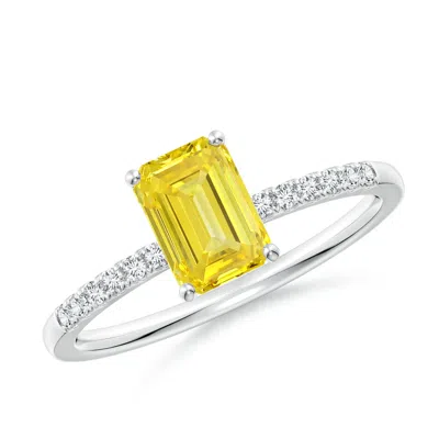 Angara Emerald-cut Lab-grown Fancy Intense Yellow Diamond Engagement Ring In Metallic