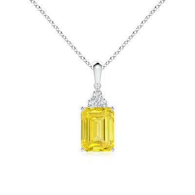 Angara Emerald-cut Lab-grown Fancy Intense Yellow Diamond Pendant With Trio Accents