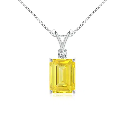 Angara Emerald-cut Lab-grown Fancy Intense Yellow Diamond Solitaire Pendant