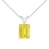 Angara Emerald-cut Lab-grown Fancy Intense Yellow Diamond Solitaire V-bale Pendant In White Gold/fancy Intense
