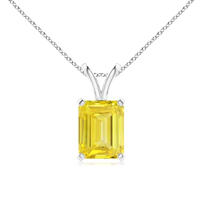 Angara Emerald-cut Lab-grown Fancy Intense Yellow Diamond Solitaire V-bale Pendant In Metallic