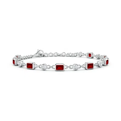 Angara Emerald-cut Lab-grown Ruby And Round Diamond Station Bracelet In Red