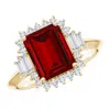 Angara Emerald-cut Lab-grown Ruby Halo Knife-edge Shank Engagement Ring In Yellow Gold/deep Rich Red