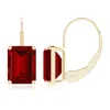 Angara Emerald-cut Lab-grown Ruby Solitaire Leverback Earrings In Yellow Gold/deep Rich Red