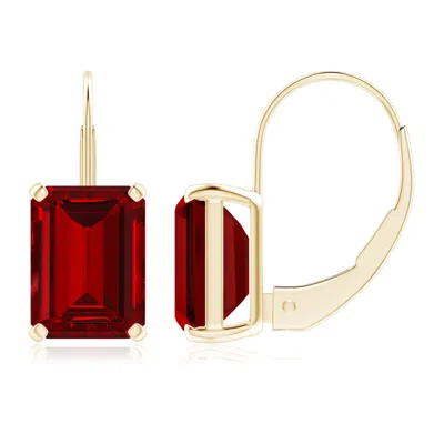 Angara Emerald-cut Lab-grown Ruby Solitaire Leverback Earrings In Red