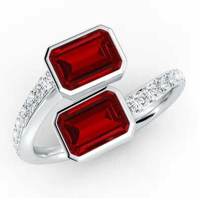 Angara Emerald-cut Lab-grown Ruby Two Stone Bypass Ring