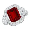 Angara Emerald-cut Lab-grown Ruby Unique Halo Engagement Ring With Accents In White Gold/deep Rich Red