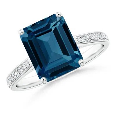 Angara Emerald-cut London Blue Topaz Cocktail Ring With Diamonds