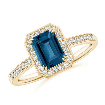 Angara Emerald-cut London Blue Topaz Engagement Ring With Halo In Gold