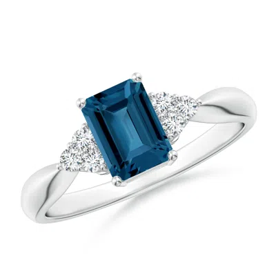 Angara Emerald-cut London Blue Topaz Ring With Trio Diamonds In Metallic