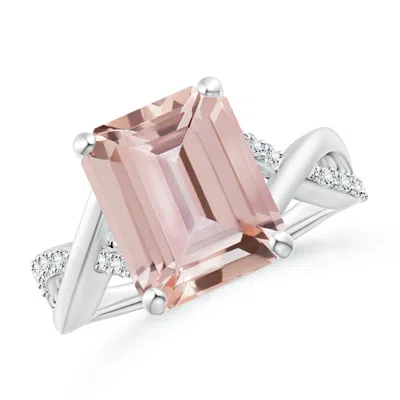 Angara Emerald-cut Morganite Crossover Shank Cocktail Ring In Pink