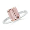 Angara Emerald-cut Morganite Engagement Ring With Diamonds In White Gold/peach