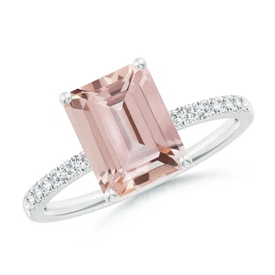Angara Emerald-cut Morganite Engagement Ring With Diamonds In Metallic