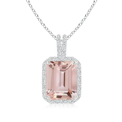 Angara Emerald-cut Morganite Halo Pendant With Diamond Accents In Metallic