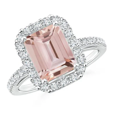 Angara Emerald-cut Morganite Halo Ring In Metallic