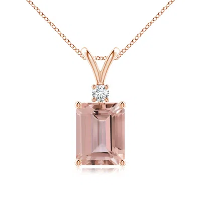 Angara Emerald-cut Morganite Solitaire Pendant With Diamond In Gold