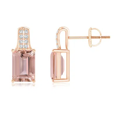 Angara Emerald-cut Morganite Studs With Diamond Accents In Gold