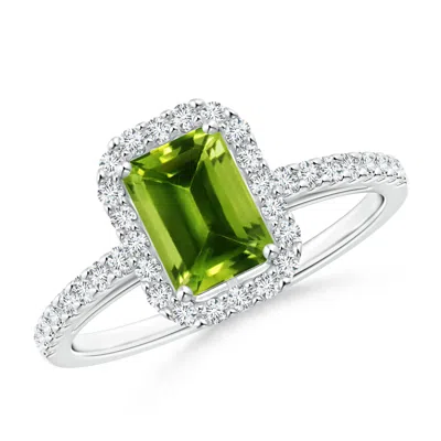 Angara Emerald-cut Peridot Halo Ring In Metallic