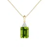 Angara Emerald-cut Peridot Pendant With Diamond Trio In Yellow Gold/green