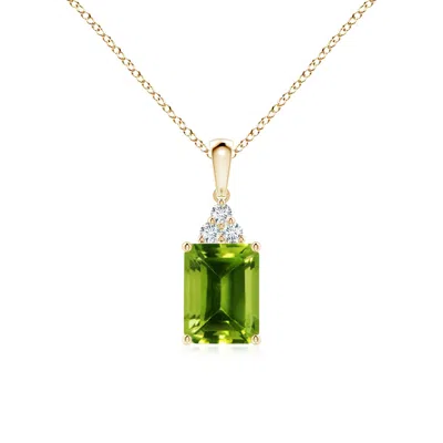 Angara Emerald-cut Peridot Pendant With Diamond Trio In Gold