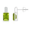 Angara Emerald-cut Peridot Studs With Diamond Accents In White Gold/yellowish Green