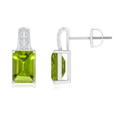 Angara Emerald-cut Peridot Studs With Diamond Accents In Green