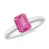 Angara Emerald Cut Pink Sapphire Solitaire Ring With Milgrain In White Gold/medium Pink