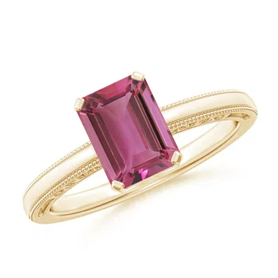 Angara Emerald Cut Pink Tourmaline Solitaire Ring With Milgrain