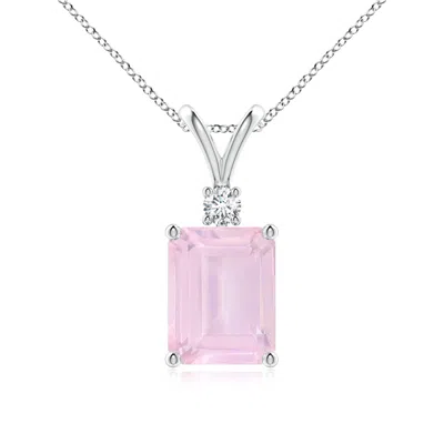 Angara Emerald-cut Rose Quartz Solitaire Pendant With Diamond In Metallic