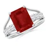 Angara Emerald-cut Ruby Bridge Engagement Ring In White Gold/medium Pinkish Red