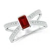 Angara Emerald-cut Ruby Criss Cross Solitaire Engagement Ring In Platinum/deep Rich Red