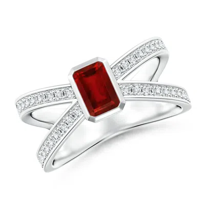 Angara Emerald-cut Ruby Criss Cross Solitaire Engagement Ring In Red