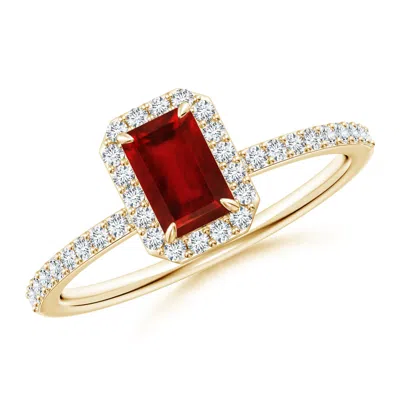 Angara Emerald-cut Ruby Halo Engagement Ring In Gold