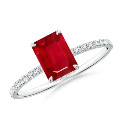 Angara Emerald-cut Ruby Hidden Halo Classic Engagement Ring In Red