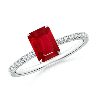 Angara Emerald-cut Ruby Hidden Halo Engagement Ring In Metallic