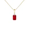 Angara Emerald-cut Ruby Pendant With Diamond Trio In Yellow Gold/medium Red