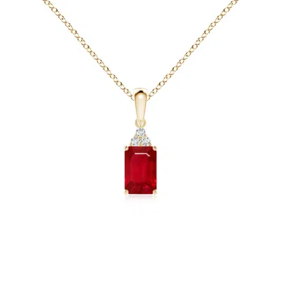 Angara Emerald-cut Ruby Pendant With Diamond Trio In Gold