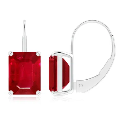 Angara Emerald-cut Ruby Solitaire Leverback Earrings In Metallic